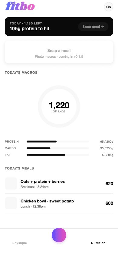 Fitbo macro tracker screen