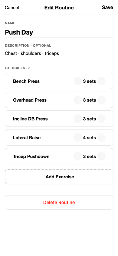 Fitbo workout logger screen
